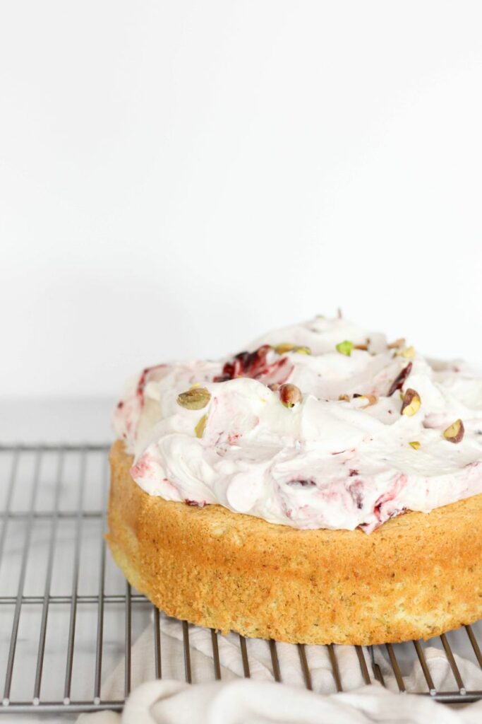 Pistachio Cake and Cherry Whipped Cream | Dough-Eyed