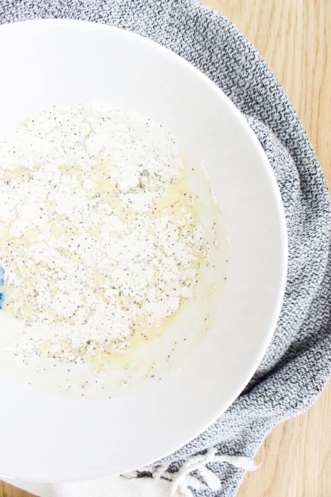 Mixing Batter for Almond Poppyseed Muffins