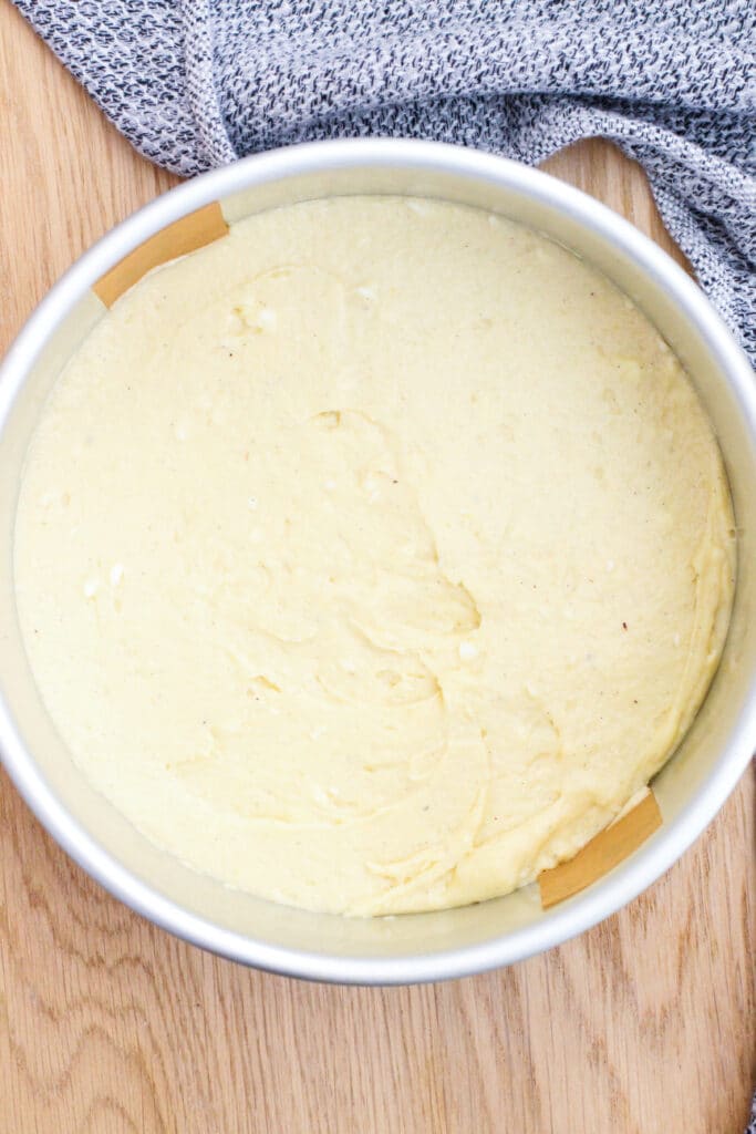 cake batter in a pan