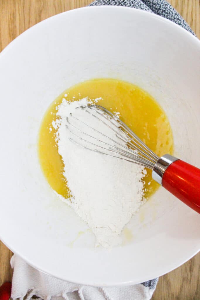 Adding Flour to cake batter | High-Altitude Strawberry Cake