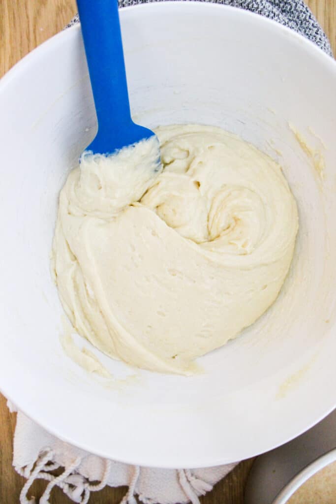 Fully mixed cake batter in a bowl | High-Altitude Strawberry Cake