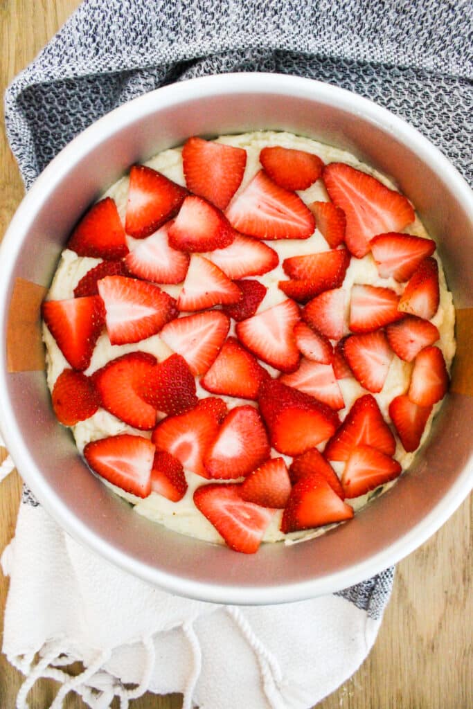 Strawberry Cake in a pan before baking