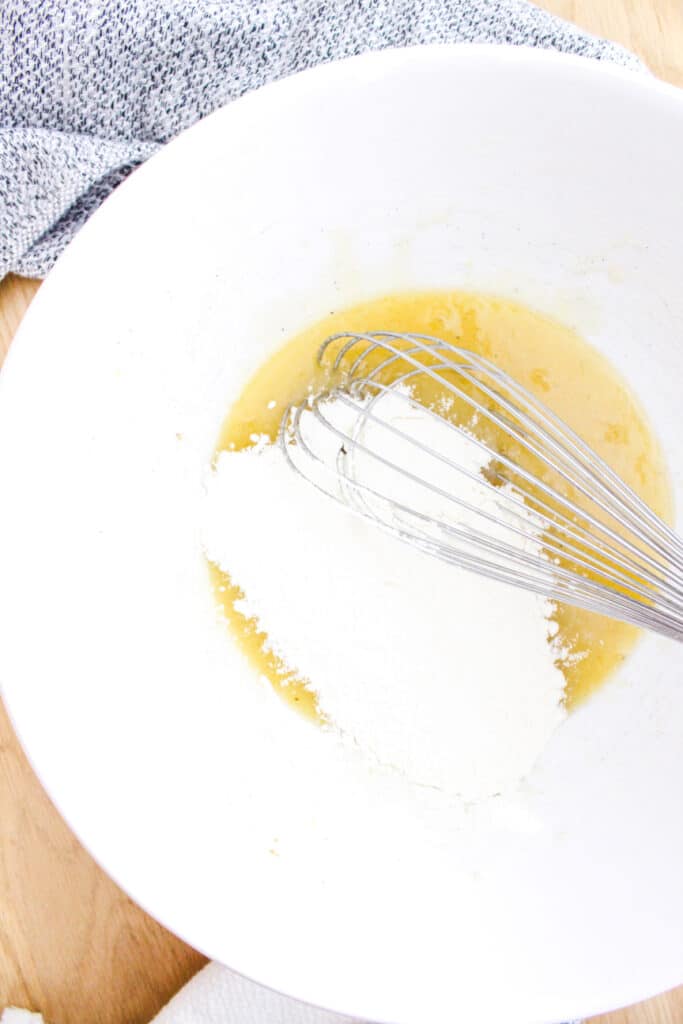 Mixing coconut cupcake batter