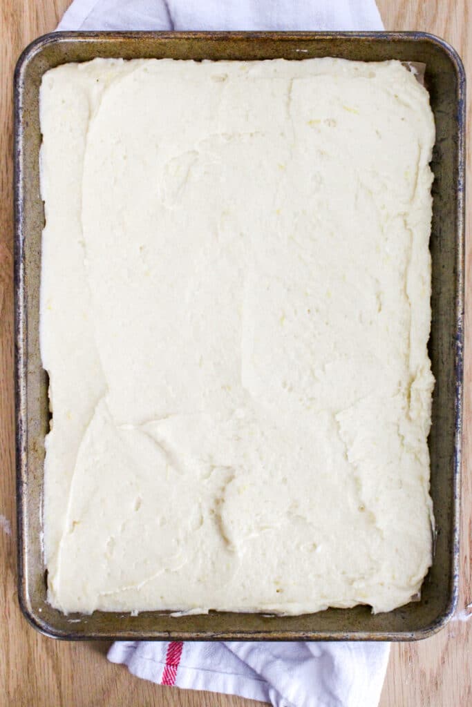 Lemon raspberry sheet cake before baking