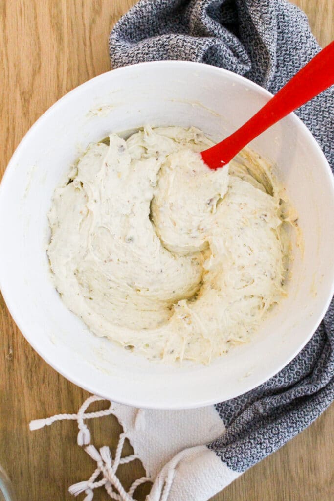 pistachio pound cake batter in a bowl