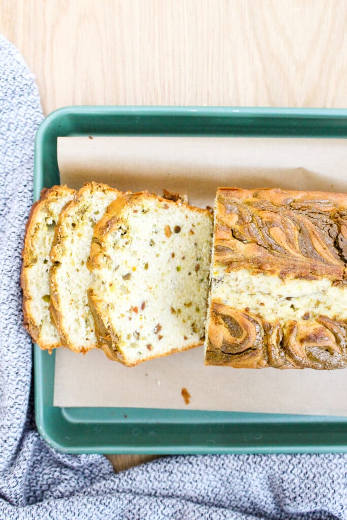 Sliced pistachio pound cake