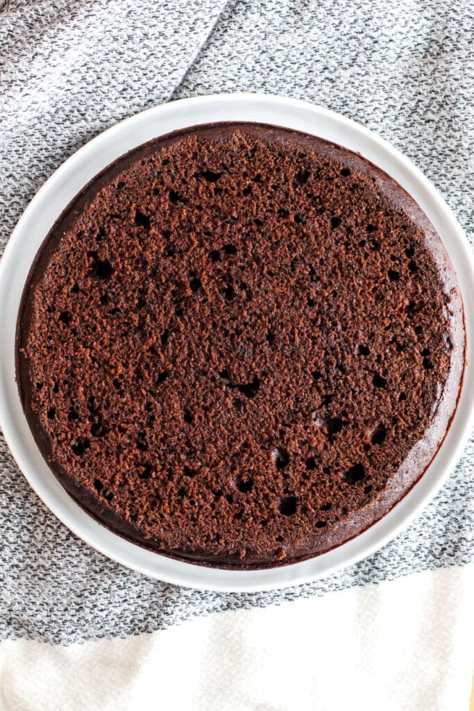 Mocha cake layer after baking