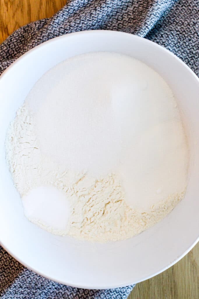 Dry ingredients in a bowl for mocha cake