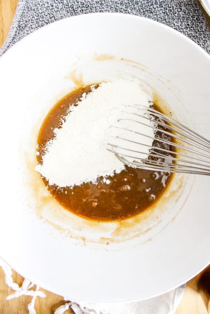 Adding flour to Salted Caramel Cake batter
