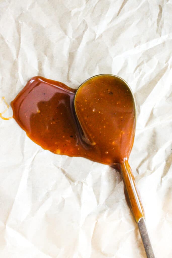 Caramel Sauce on a spoon