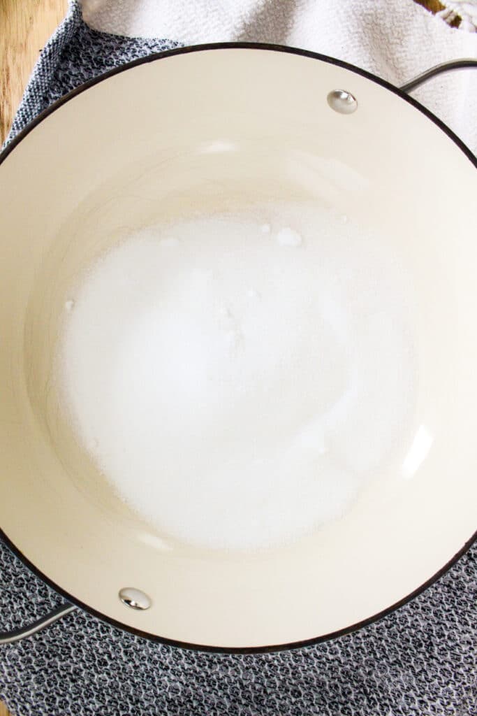 Sugar in a pan for Caramel Sauce